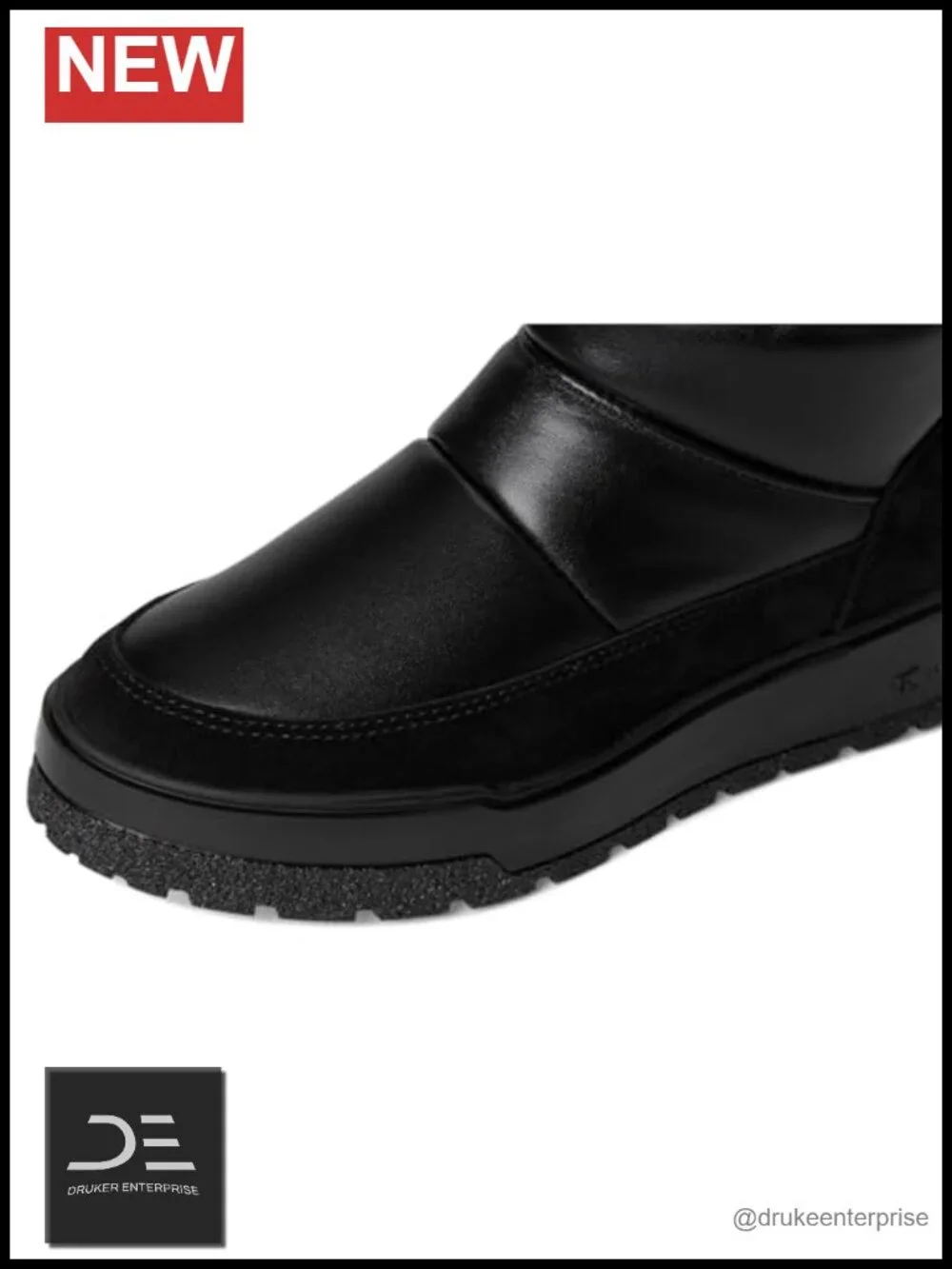 Waterproof Leather Shearling Lined Knee High Snow Boots Round Toe Zip